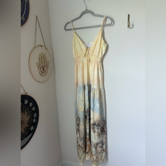Iris Maxi Renaissance Painting Maxi Dress in Yellow and Blue - Picture 1 of 6